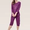 Shyaway Dark Purple 3/4 Sleeve Nightwear Capri Set -Shyaway shycp001 darkpurple a