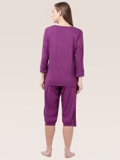 Shyaway Dark Purple 3/4 Sleeve Nightwear Capri Set 7 Shyaway Dark Purple 3/4 Sleeve Nightwear Capri Set -Shyaway shycp001 darkpurple c