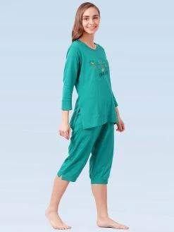 Shyaway Lapis Green 3/4 Sleeve Nightwear Capri Set -Shyaway shycp001 lapisgreen b
