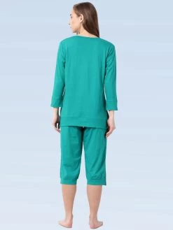 Shyaway Lapis Green 3/4 Sleeve Nightwear Capri Set -Shyaway shycp001 lapisgreen c