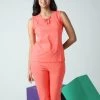 Shyaway Camellia Orange Solid Sleeveless Nightwear Capri Set -Shyaway shycp002 camellia