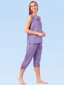 Shyaway Lilac Purple Solid Sleeveless Nightwear Capri Set -Shyaway shycp002 pastellilac 2