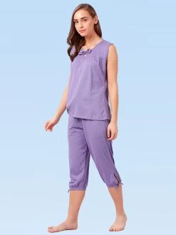 Shyaway Lilac Purple Solid Sleeveless Nightwear Capri Set -Shyaway shycp002 pastellilac 3