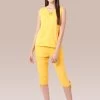 Shyaway Sunshine Yellow Solid Sleeveless Nightwear Capri Set