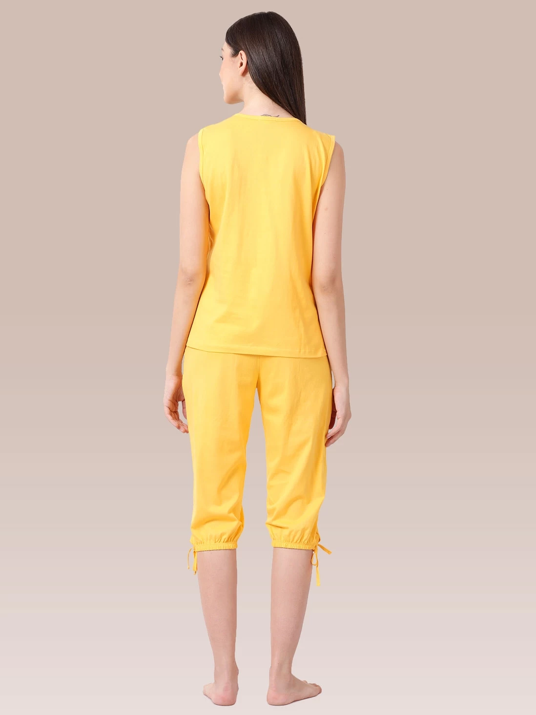 Shyaway Sunshine Yellow Solid Sleeveless Nightwear Capri Set 6 Shyaway Sunshine Yellow Solid Sleeveless Nightwear Capri Set - Image 4