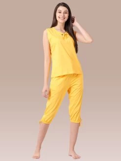 Shyaway Sunshine Yellow Solid Sleeveless Nightwear Capri Set 14 Shyaway Sunshine Yellow Solid Sleeveless Nightwear Capri Set -Shyaway shycp002 sunshine 5