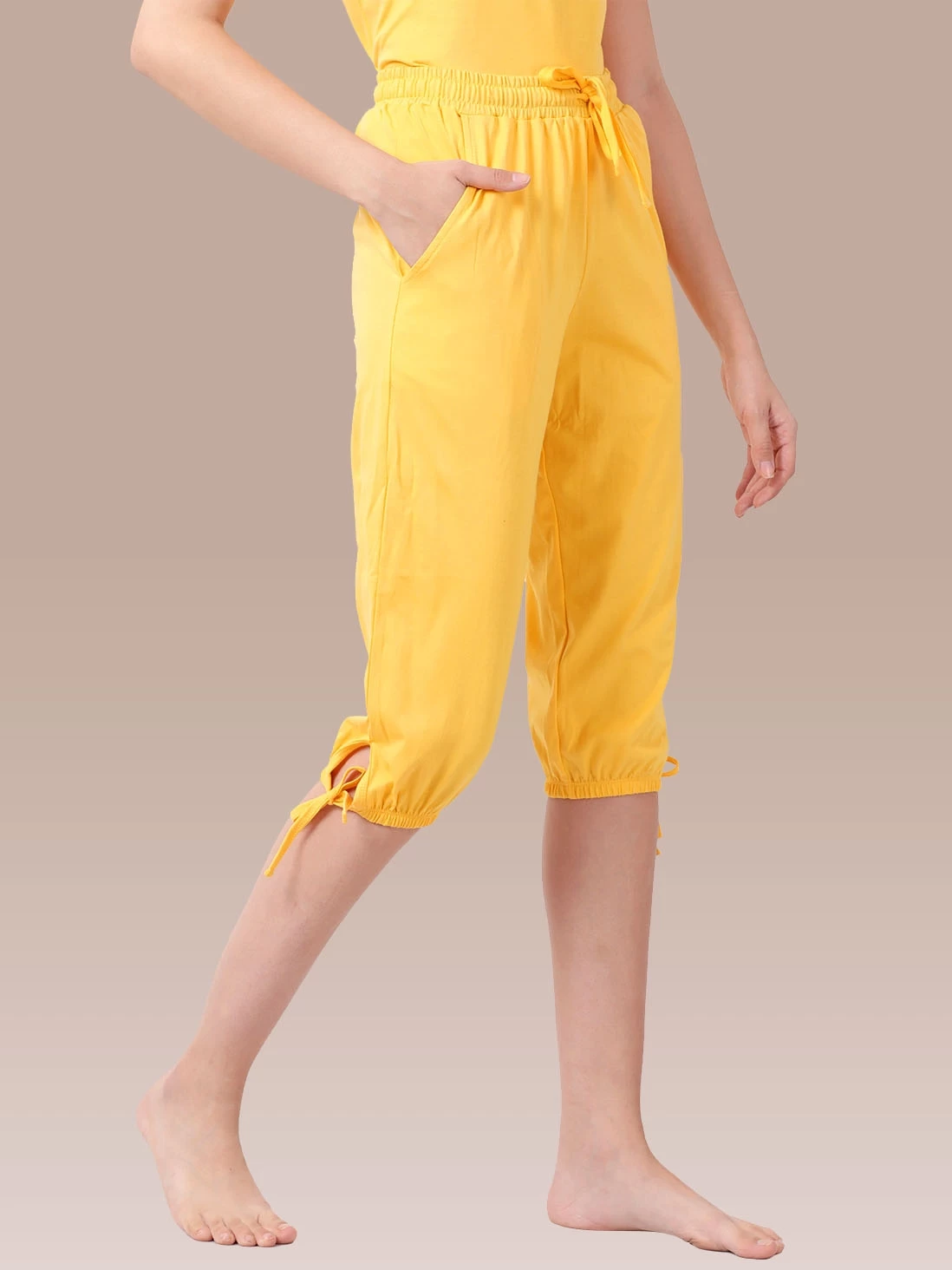 Shyaway Sunshine Yellow Solid Sleeveless Nightwear Capri Set 8 Shyaway Sunshine Yellow Solid Sleeveless Nightwear Capri Set - Image 6