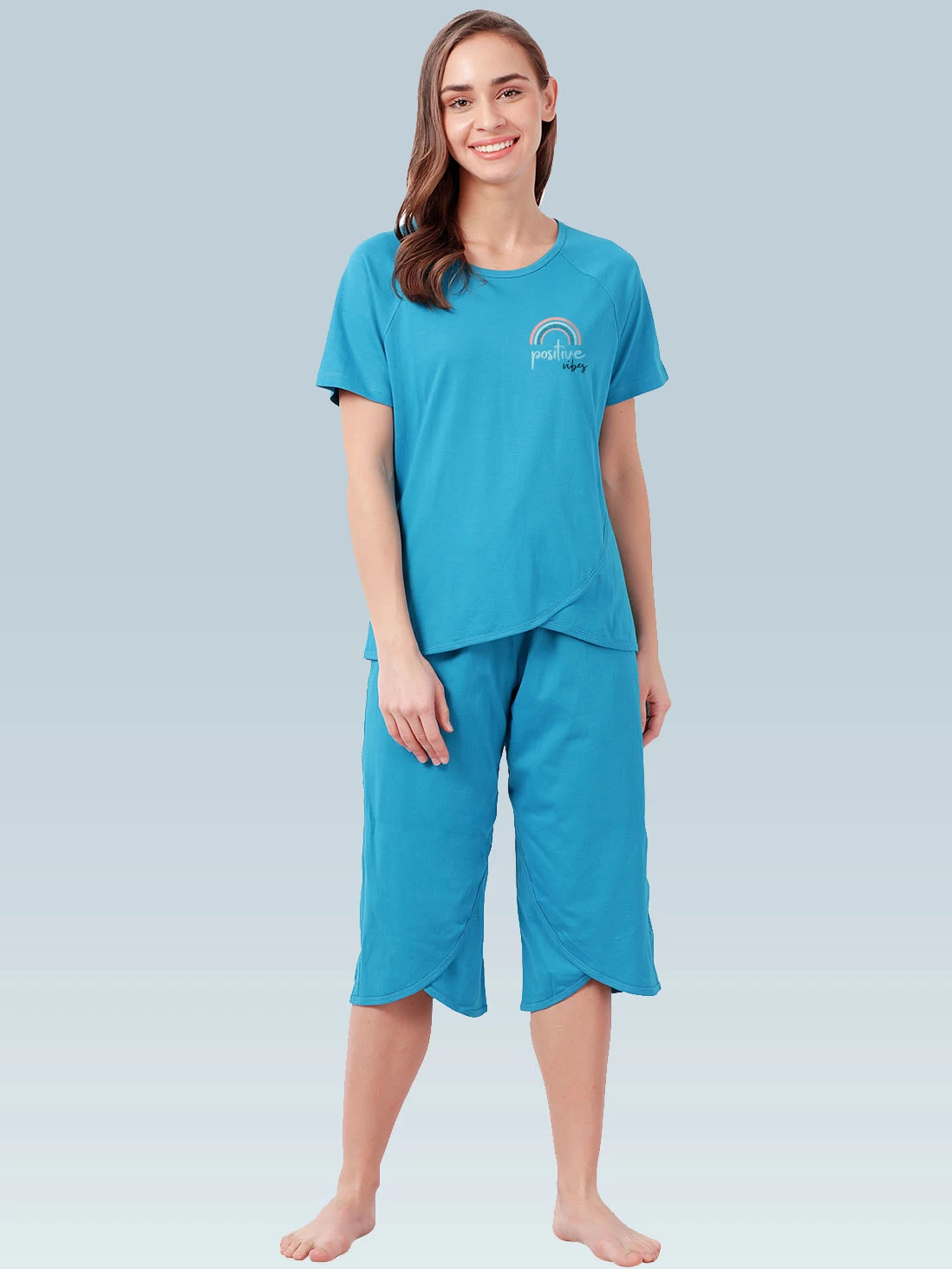 Shyaway Aquarius Blue Tulip Hem Nightwear Capri Set 4 Shyaway Aquarius Blue Tulip Hem Nightwear Capri Set - Image 2