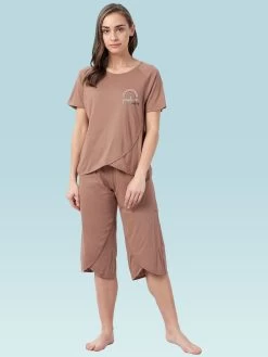 Shyaway Mahogany Brown Tulip Hem Nightwear Capri Set