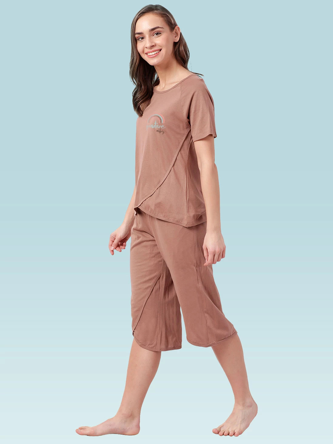 Shyaway Mahogany Brown Tulip Hem Nightwear Capri Set 4 Shyaway Mahogany Brown Tulip Hem Nightwear Capri Set - Image 2