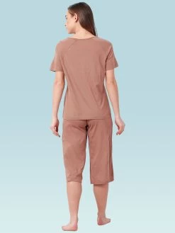 Shyaway Mahogany Brown Tulip Hem Nightwear Capri Set 7 Shyaway Mahogany Brown Tulip Hem Nightwear Capri Set -Shyaway shycp003 mahoganyrose c