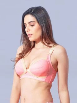 Shyle Coral Melange Nursing Bra With Jacquard Straps