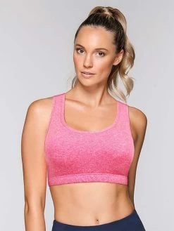 Shyle Pink Melange Soft Racerback Sports Bra With Removable Padding