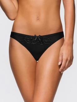 Shyle Black Lace Front Comfy Cotton Thong Panty