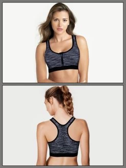 Shyle Black Melange Front Zipper Racerback Sports Bra