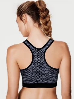 Shyle Black Melange Front Zipper Racerback Sports Bra -Shyaway shyle black melange front zipper racerback sports bra back