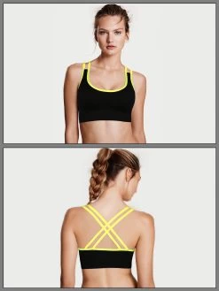 Shyle Black Neon Yellow Straps Sports Bra