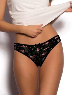 Shyle Black Tiny Floral Print Thong Panty