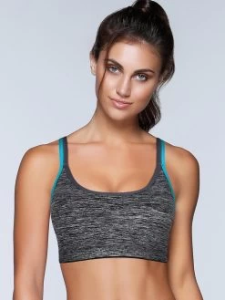 Shyle Blue Grey Horizontal Chaotic Print Sports Bra