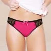 Shyle Dark Pink Black Lace Cotton Thong Panty -Shyaway shyle dark pink black lace cotton thong panty