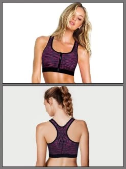 Shyle Dark Pink Front Zipper Racerback Sports Bra