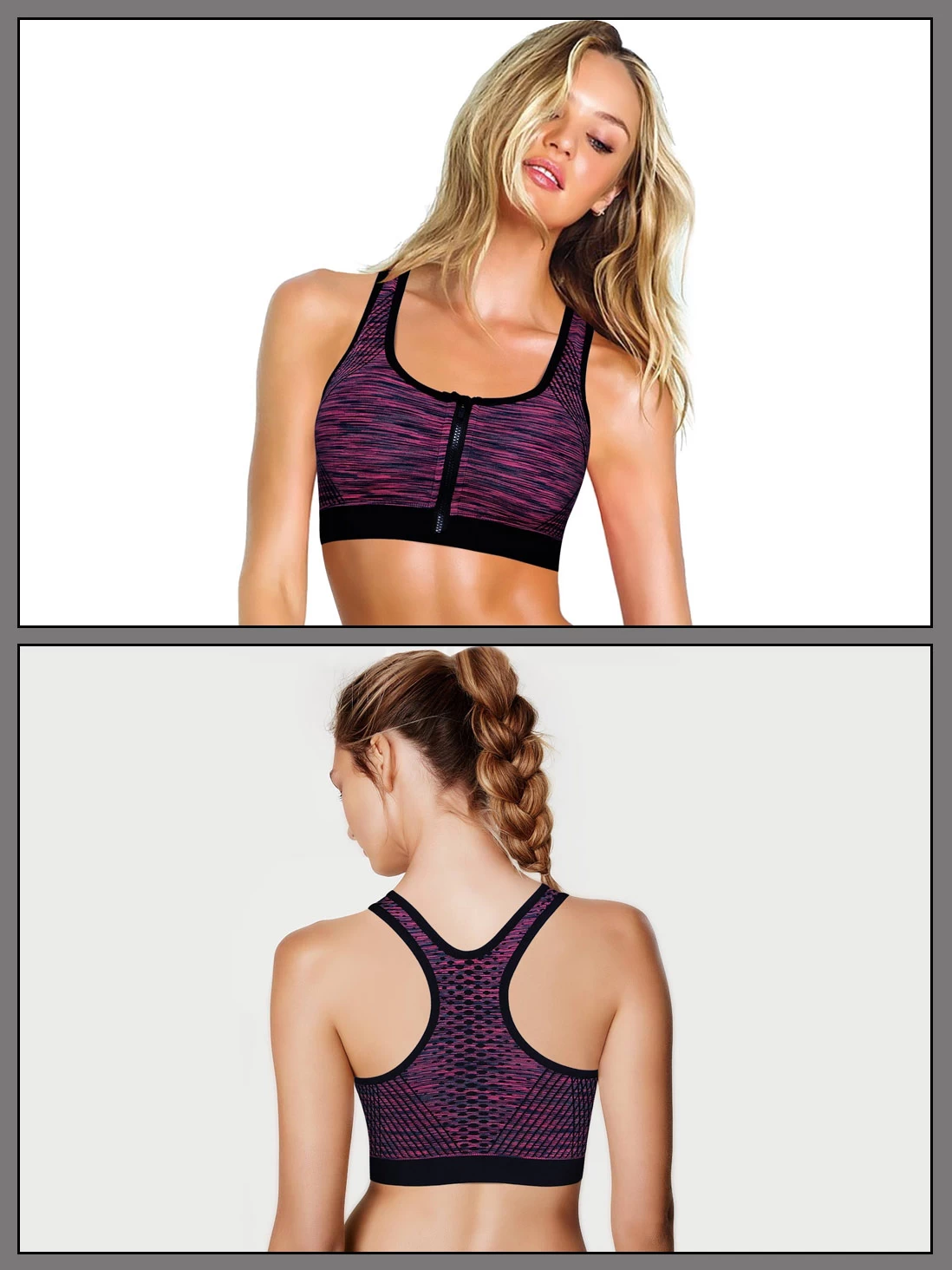 Shyle Dark Pink Front Zipper Racerback Sports Bra 3 Shyle Dark Pink Front Zipper Racerback Sports Bra