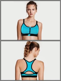 Shyle Deep Skyblue Zip Front Racerback Sports Bra