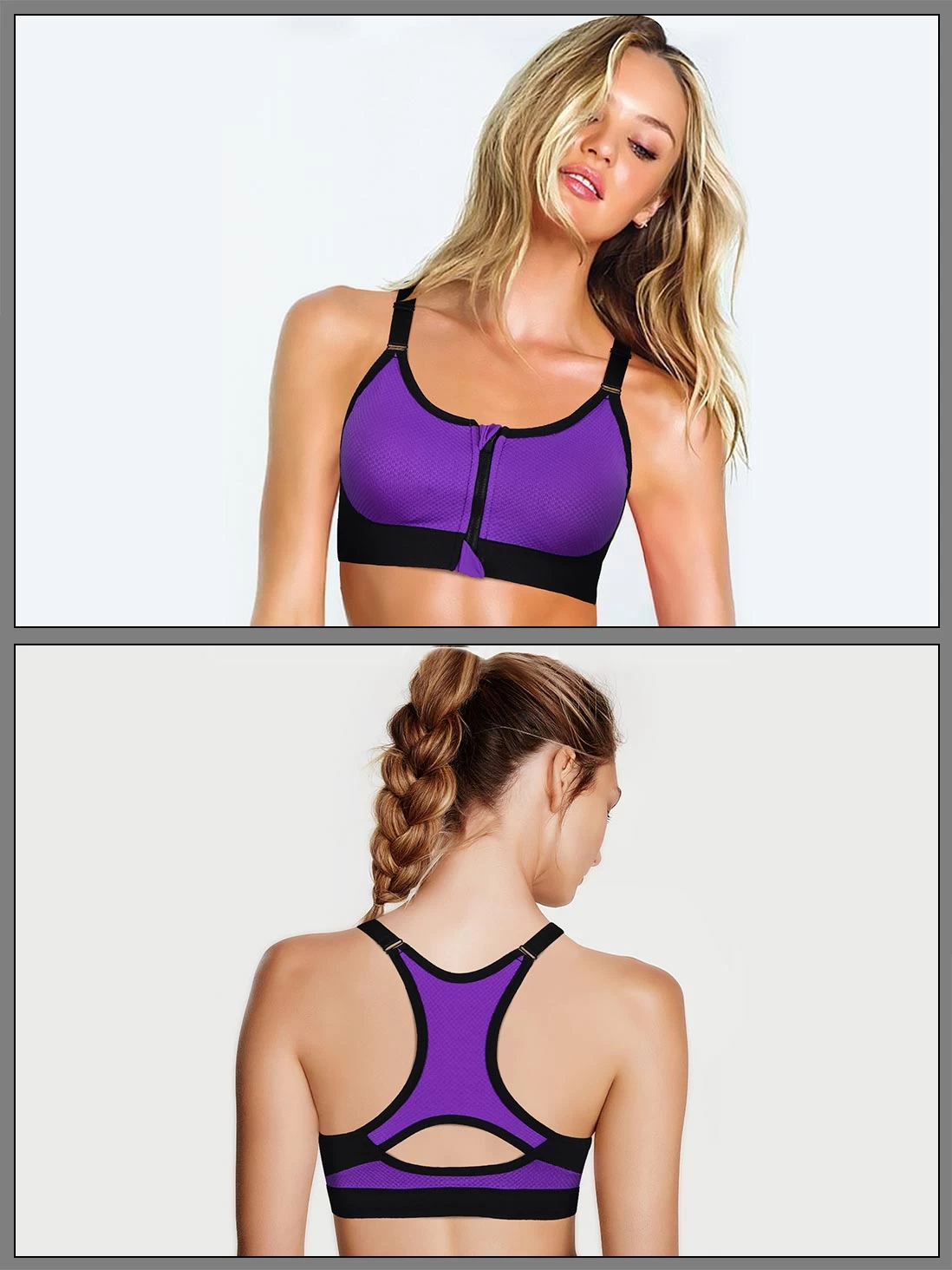 Shyle Electric Purple Zip Front Racerback Sports Bra 3 Shyle Electric Purple Zip Front Racerback Sports Bra