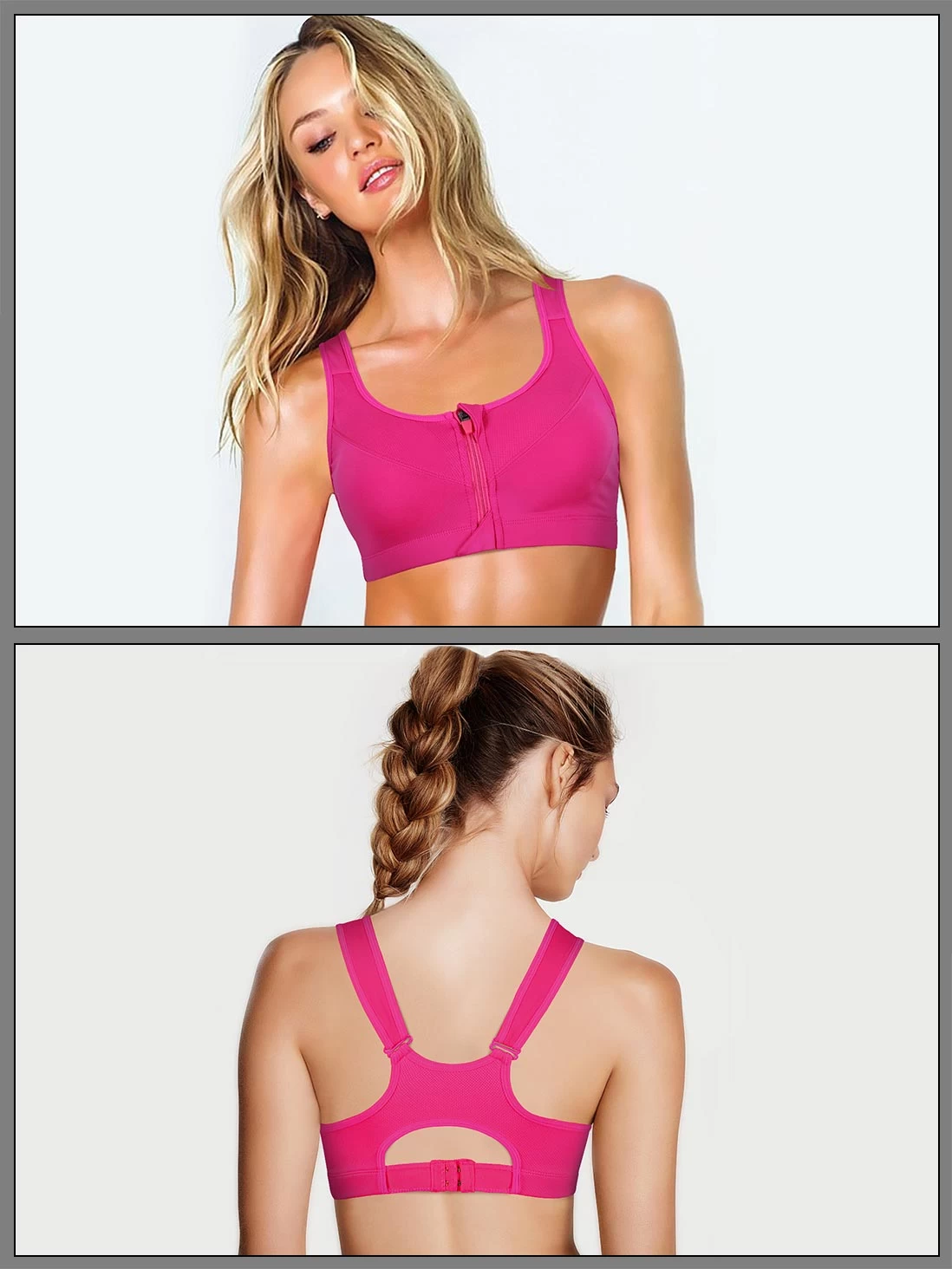 Shyle Fuschia Pink Locking Front Zipper Racerback Sports Bra 3 Shyle Fuschia Pink Locking Front Zipper Racerback Sports Bra