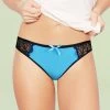 Shyle Light Blue Black Lace Cotton Thong Panty -Shyaway shyle light blue black lace cotton thong panty