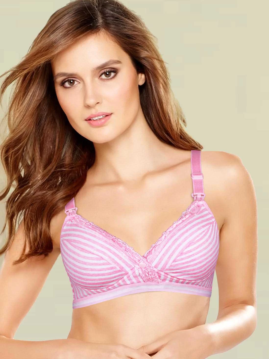 Shyle Light Pink Striped Laced Neckline Nursing Bra 3 Shyle Light Pink Striped Laced Neckline Nursing Bra