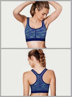 Shyle Navy Blue Front Zipper Racerback Sports Bra