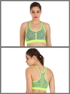 Shyle Neon Yellow Front Zipper Racerback Sports Bra