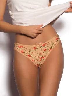 Shyle Nude Tiny Floral Print Thong Panty