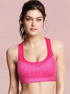 Shyle Pink Mesh Neck RacerBack Sports Bra -Shyaway shyle pink mesh neck racerback sports bra 3 1