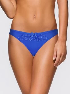 Shyle Royal Blue Lace Front Comfy Cotton Thong Panty
