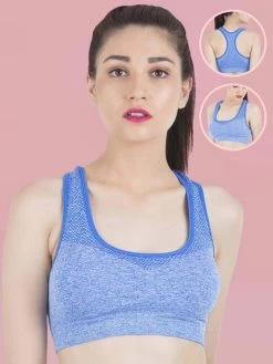 Shyle Royal Blue Mesh Neck RacerBack Sports Bra