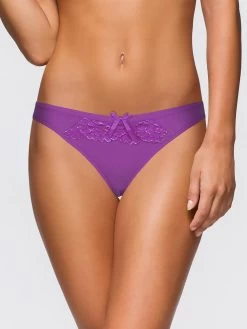 Shyle Violet Lace Front Comfy Cotton Thong Panty