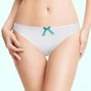 Shyle White Cotton Thong Panty With Scallop Edged Soft Elastic
