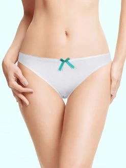 Shyle White Cotton Thong Panty With Scallop Edged Soft Elastic