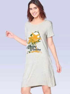 Shyaway Off White Melange Morning Sunshine Letter Print Nightgown