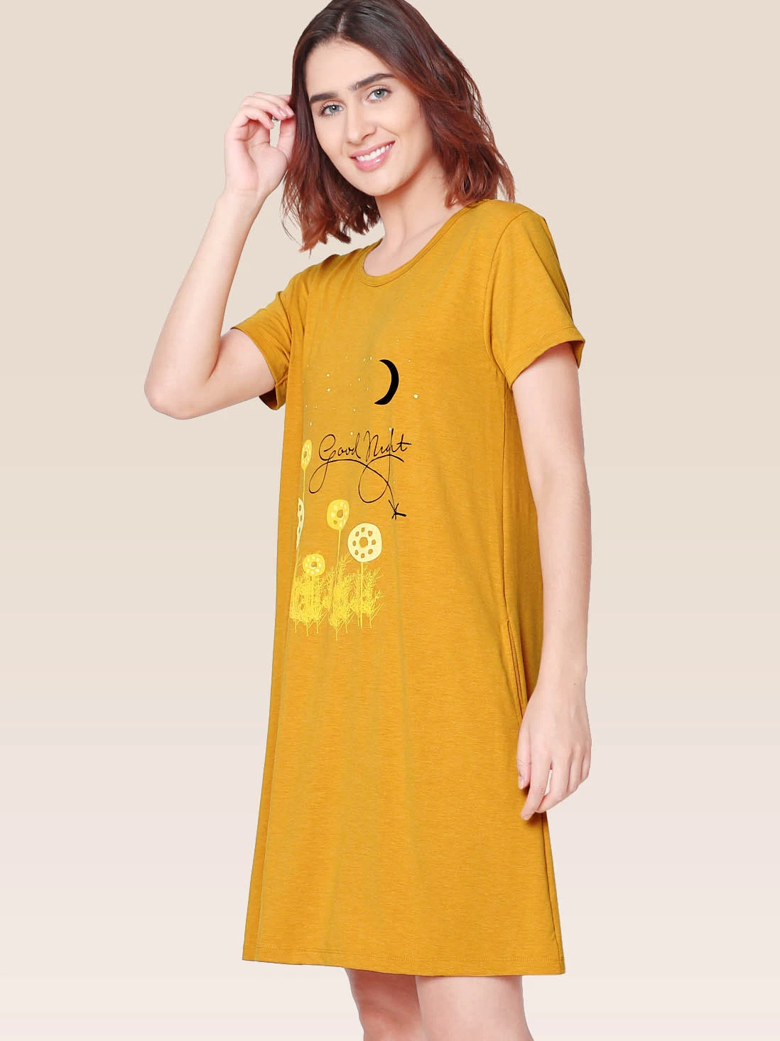 Shyaway Mustard Yellow Good Night Print Nightgown 4 Shyaway Mustard Yellow Good Night Print Nightgown - Image 2