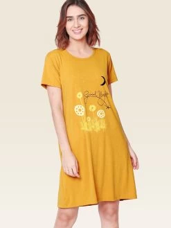 Shyaway Mustard Yellow Good Night Print Nightgown