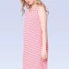 Shyaway Coral White Stripes Sleeveless Nightgown