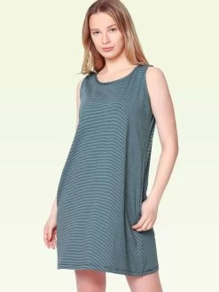 Shyaway Blue Black Thin Stripes Sleeveless Nightgown