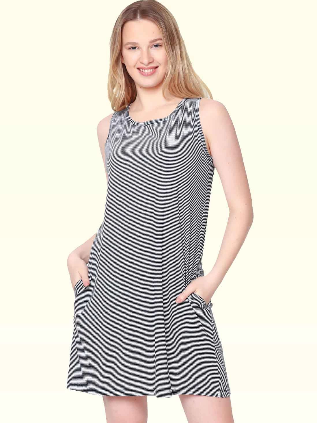 Shyaway Black White Thin Stripes Sleeveless Nightgown 4 Shyaway Black White Thin Stripes Sleeveless Nightgown - Image 2