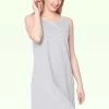 Shyaway White Grey Thin Stripes Sleeveless Nightgown