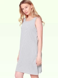 Shyaway White Grey Thin Stripes Sleeveless Nightgown -Shyaway shyng017 whitegrey 2