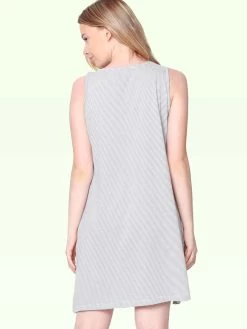 Shyaway White Grey Thin Stripes Sleeveless Nightgown -Shyaway shyng017 whitegrey 3