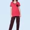 Shyaway Red Black Stripe Print Nightwear Pyjama Set
